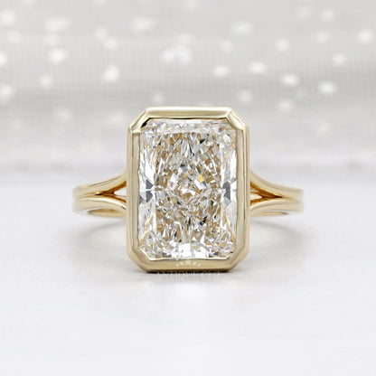 14K Gold | YG 5.03CT Bezel Set Radiant Cut Lab Diamond Solitaire Engagement Ring