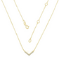 Gold necklace with a V-shaped pendant on a white background