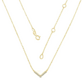 Gold necklace with a V-shaped pendant on a white background
