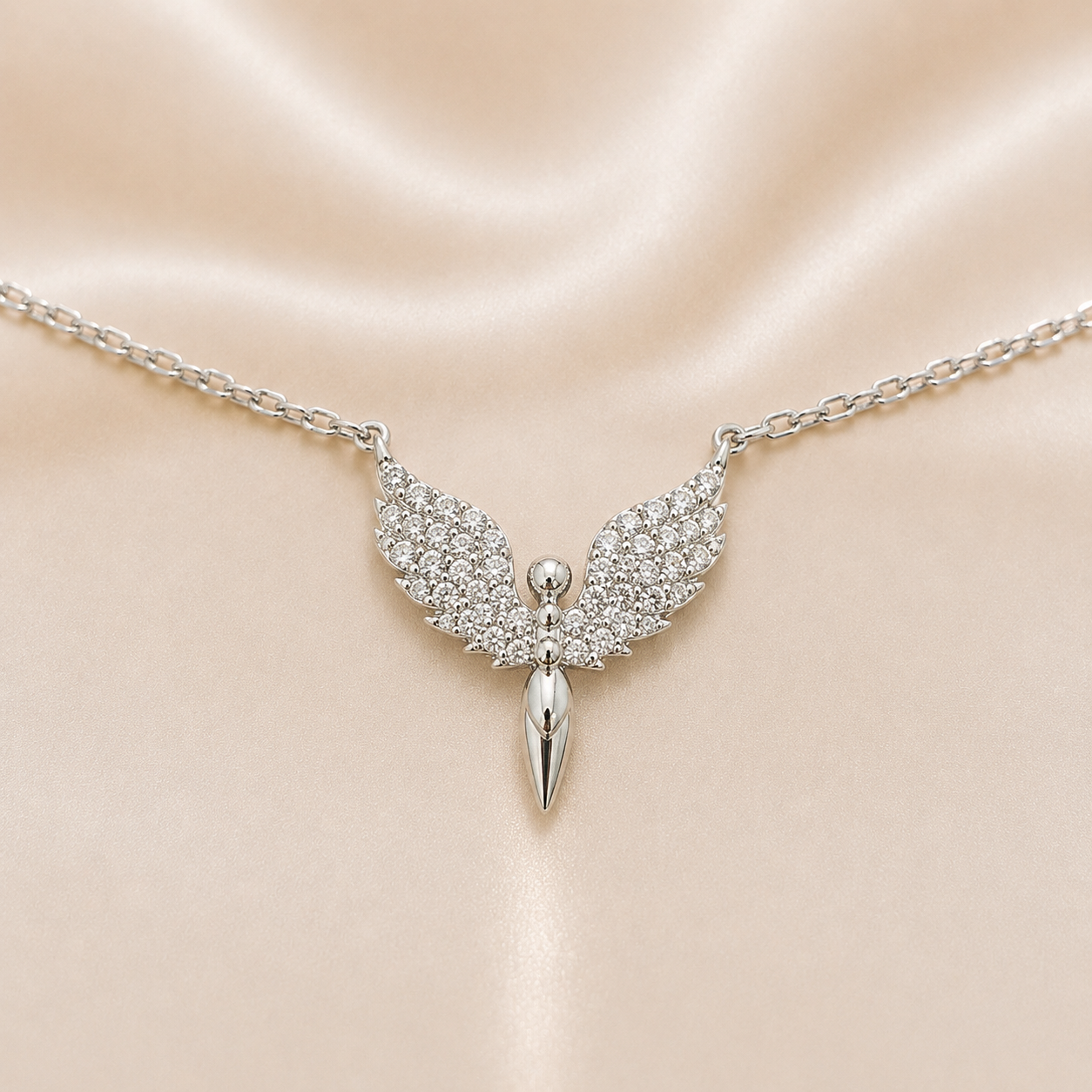 14K Gold | .12ct Natural Diamond White Gold Angel Necklace