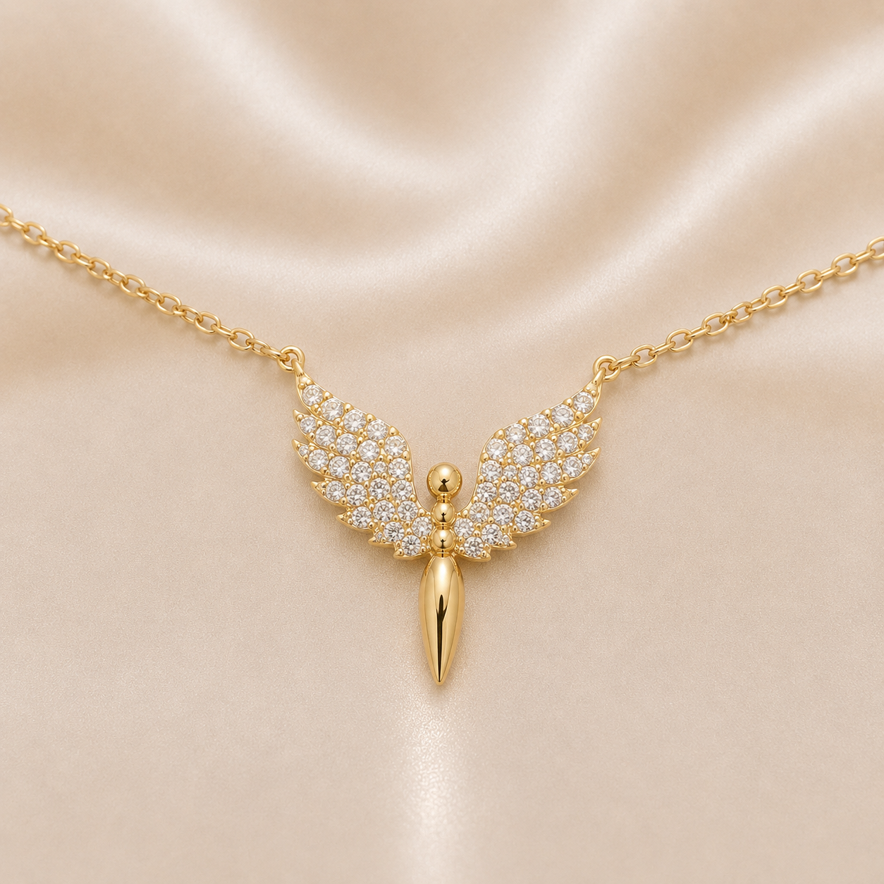 14K Gold | .12ct Natural Diamond Yellow Gold Angel Necklace