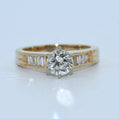 14K Gold | .92ct YG Natural Round Diamond VS Quality Ungraded Center Stone .08ct Baguette Shank Engagement Ring