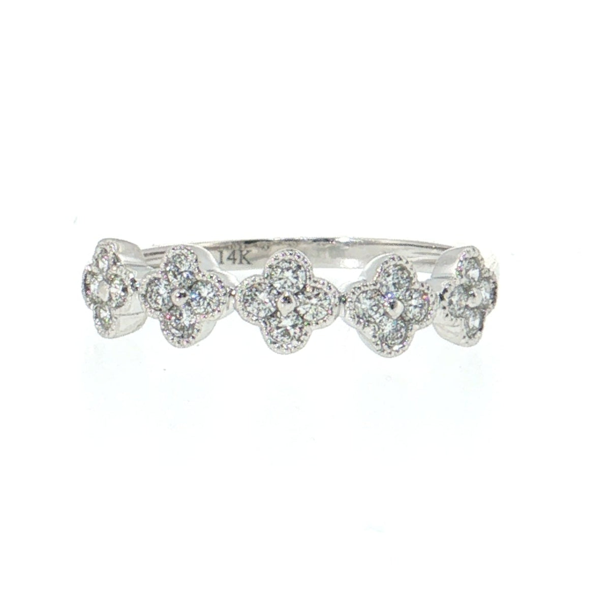 14K Gold | 0.28 cttw Natural Diamond Florette Clover Ring white gold