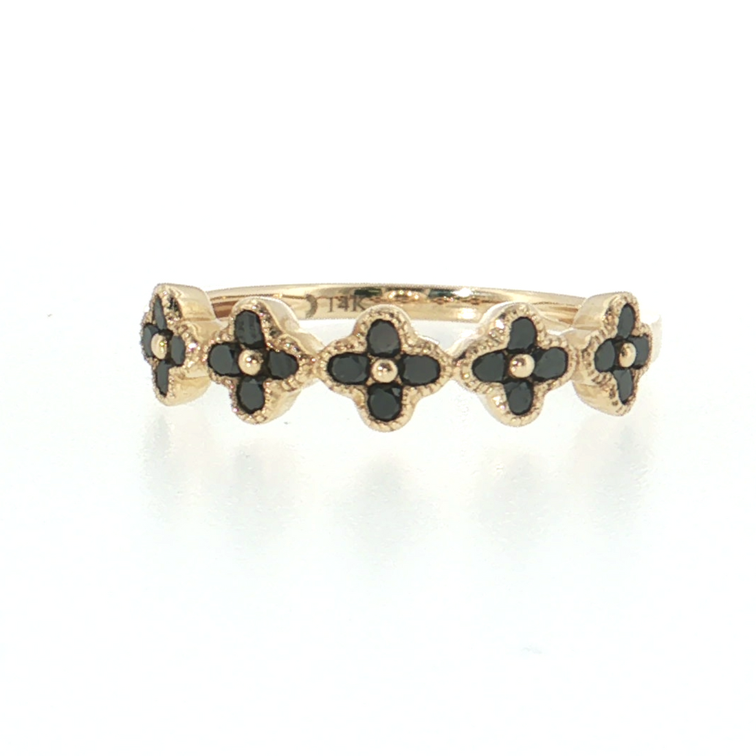 14K Gold | 0.38 cttw Natural Black Diamond Florette Yellow Gold Ring