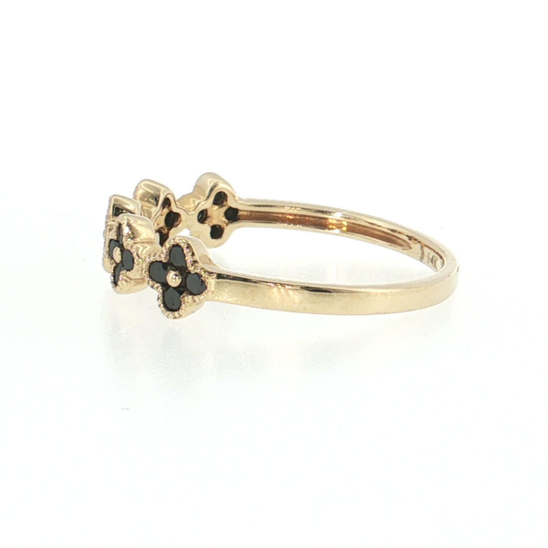 14K Gold | 0.38 cttw Natural Black Diamond Florette Yellow Gold Ringclover