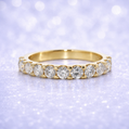 Gold ring with diamonds on a sparkling purple background 14K Gold | 1.52Cttw Half Eternity YG Lab Diamond Wedding Band