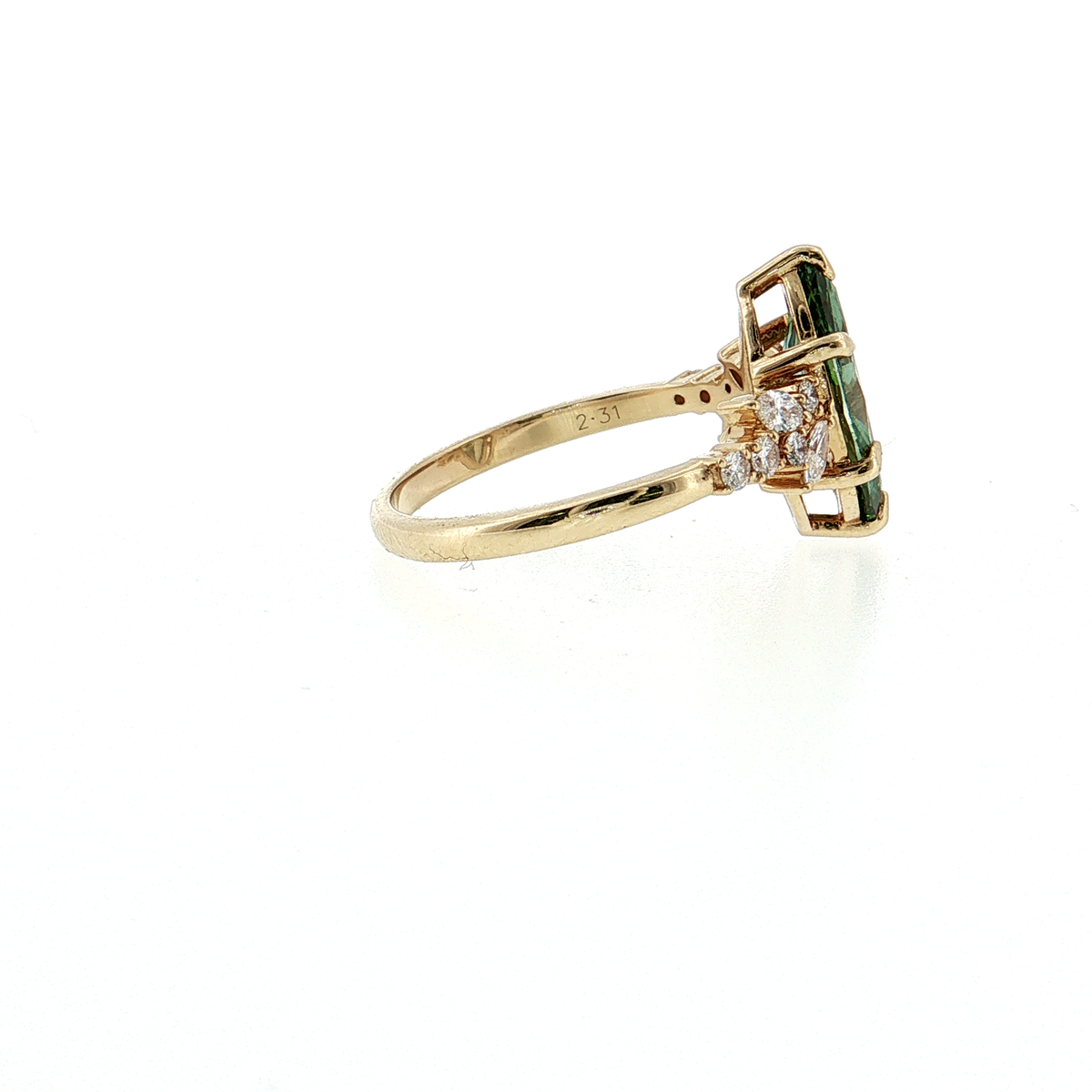 14K Gold | 1.99 CT Fancy Vivid Green Marquise Brilliant Diamond  Engagement Ring with Diamond Accents Side View