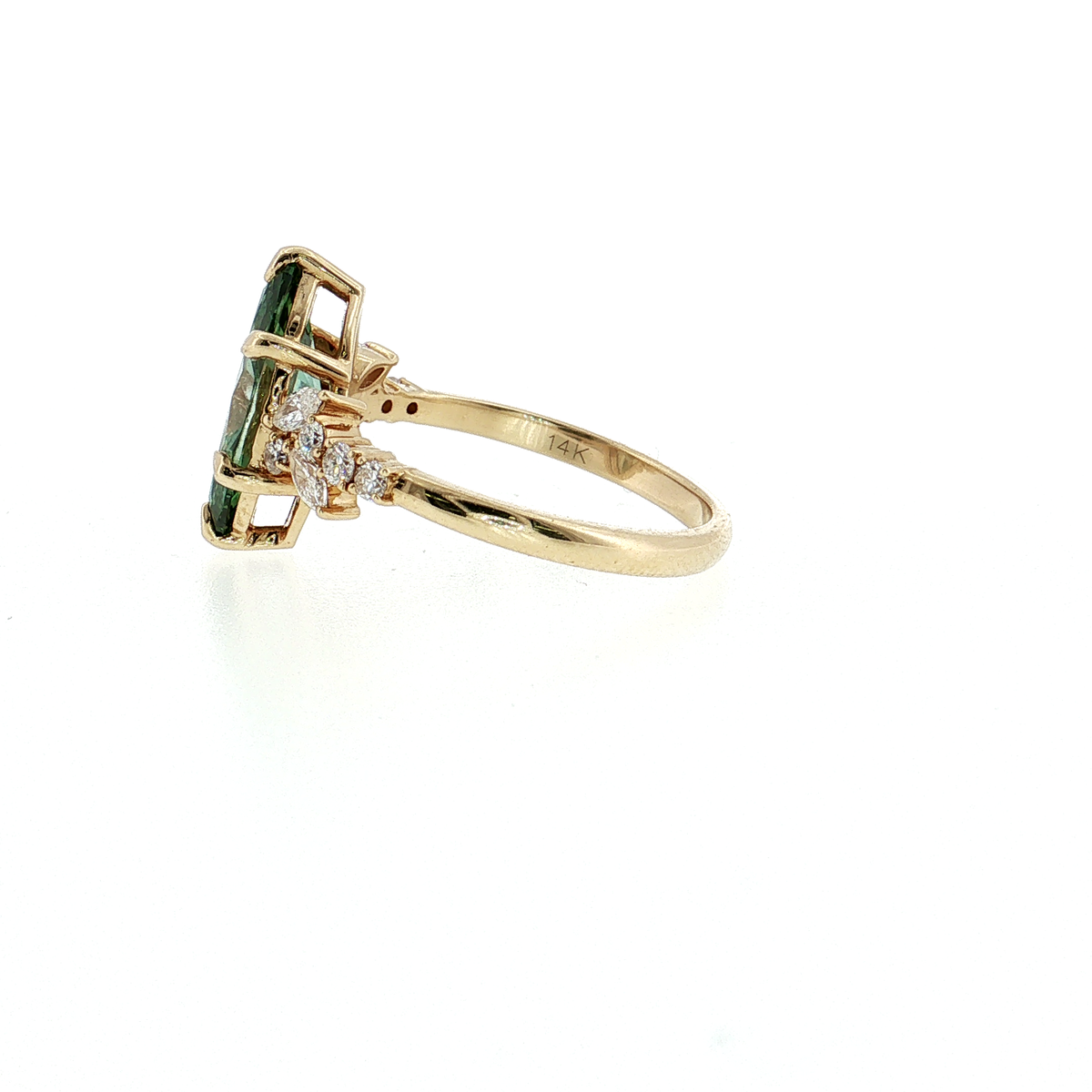 14K Gold | 1.99 CT Fancy Vivid Green Marquise Brilliant Diamond  Engagement Ring nature inspired