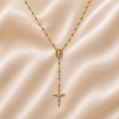 14K Gold | 18" Tricolor Disco Beaded Rosary Crucifix Necklace