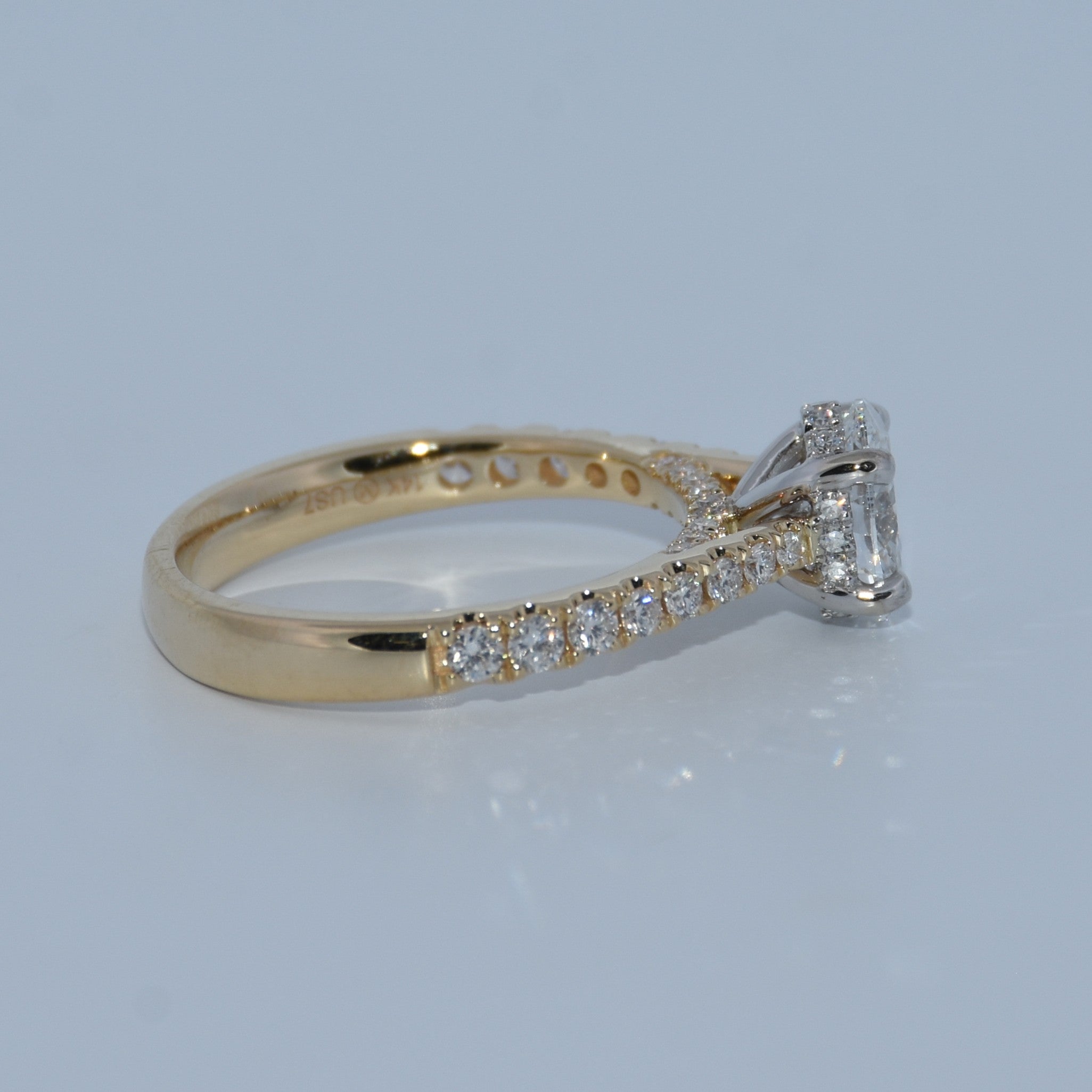 14K Gold | 1ct Oval Lab Diamond Y/W Gold Hidden Halo with .49cttw Natural Setting Accented Engagement Ring
