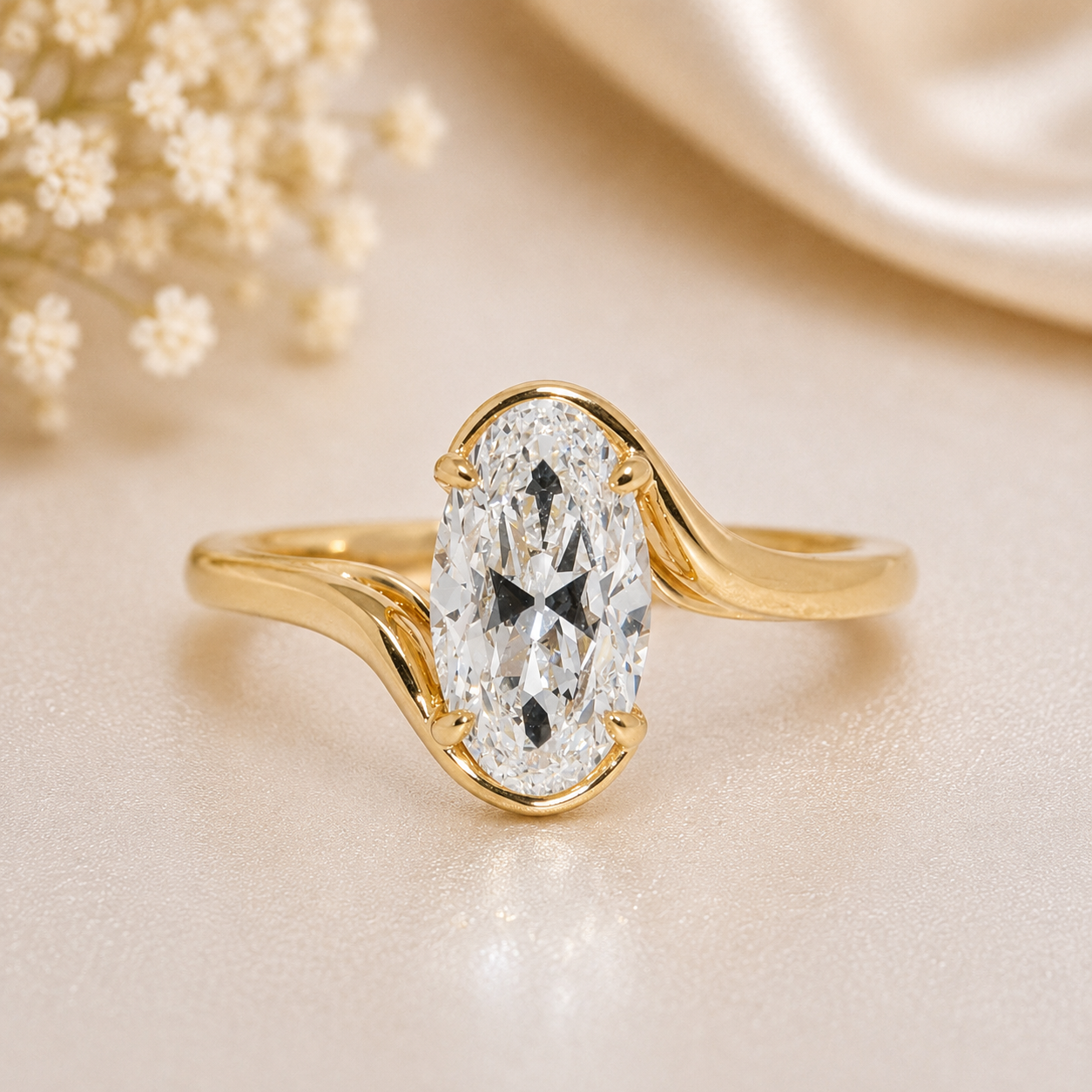 14K Gold | 2.05CT YG Moval Brilliant Bypass Solitaire Engagement Ring