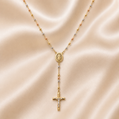 14K Gold | 24" Thin Tricolor Rosary Necklace