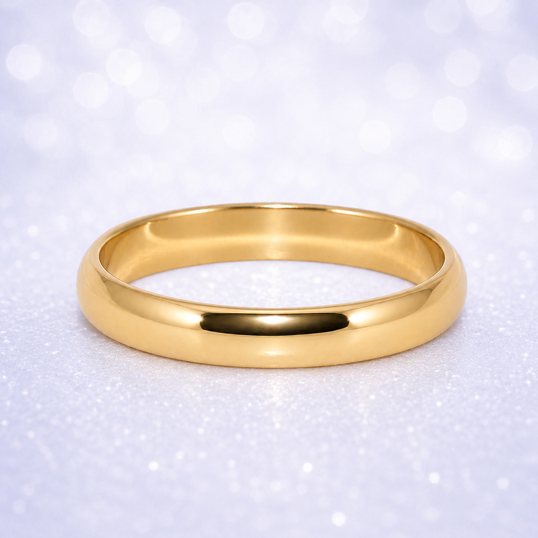 Gold ring on a light purple background 14K Gold | 4MM YG Polished Wedding Bands