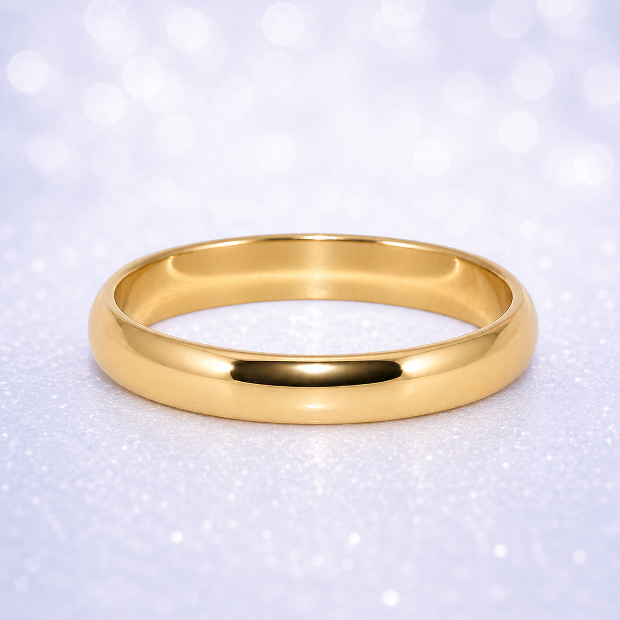 Gold ring on a light purple background 14K Gold | 4MM YG Polished Wedding Bands
