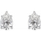 Pair of pear-shaped diamond earrings on a white background