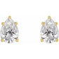 Pair of pear-shaped crystal stud earrings with gold accents on a white background