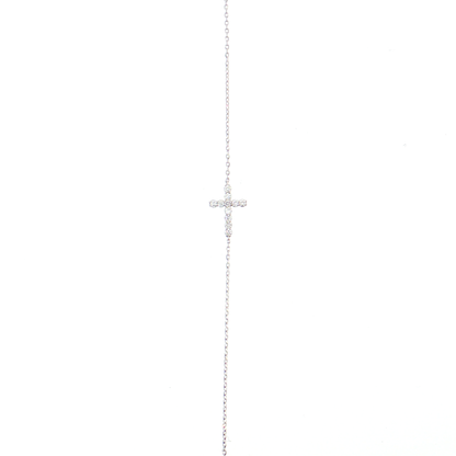 14K Gold | 7" Natural Diamond Cross Bracelet white gold
