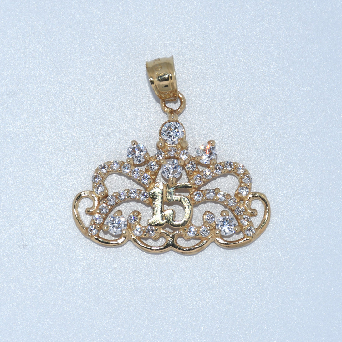 14K Gold | CZ Crown 15 Pendant for Quinceañera "Sweet 15"