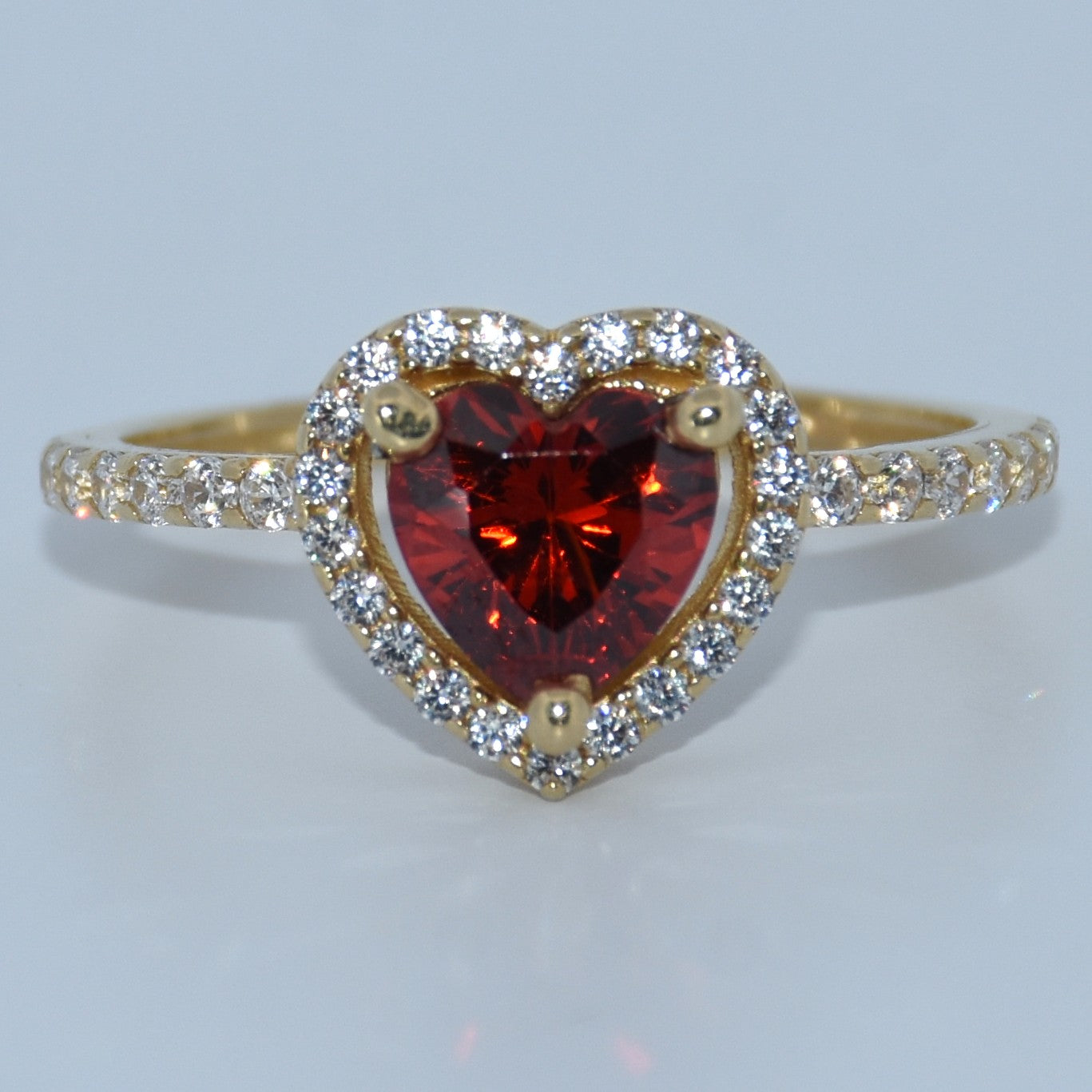 14K Gold | CZ Heart Ring with CZ Halo