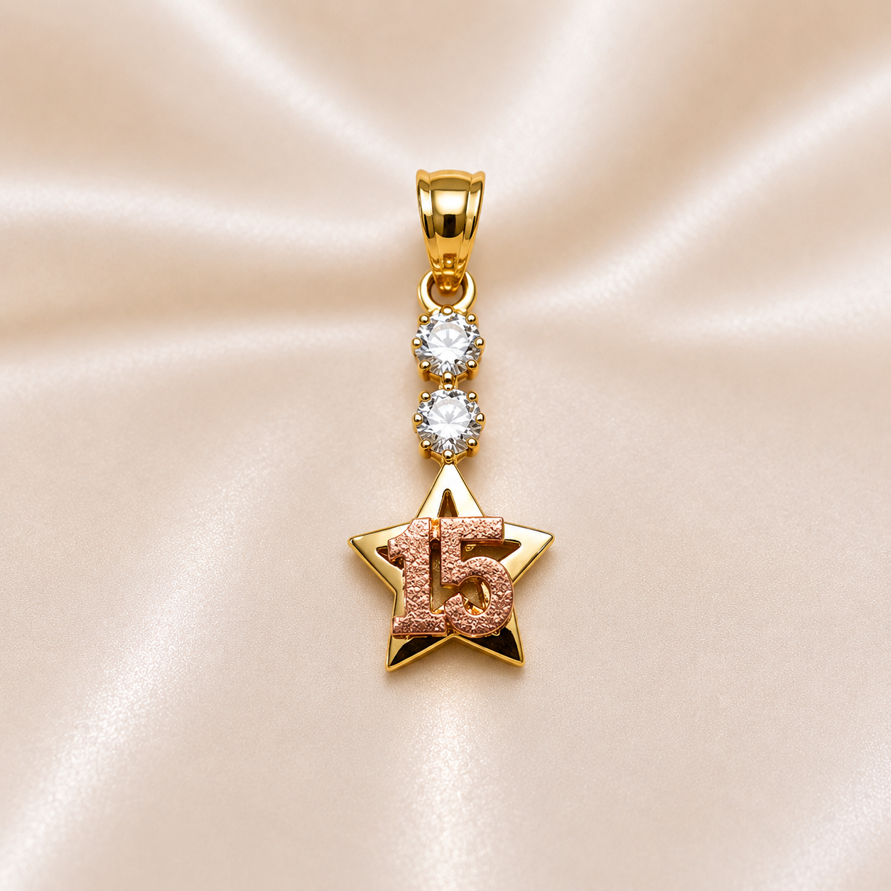 14K Gold | CZ Star two tone Sweet 15 Pendant