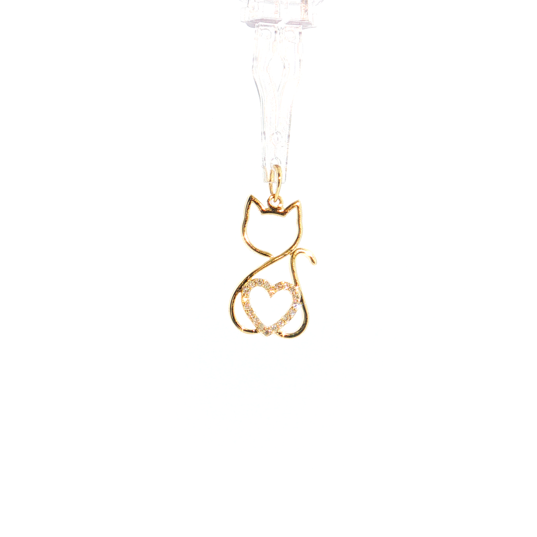 14K Gold | Cat Silhouette Pendant with .08cttw Natural Round Diamonds