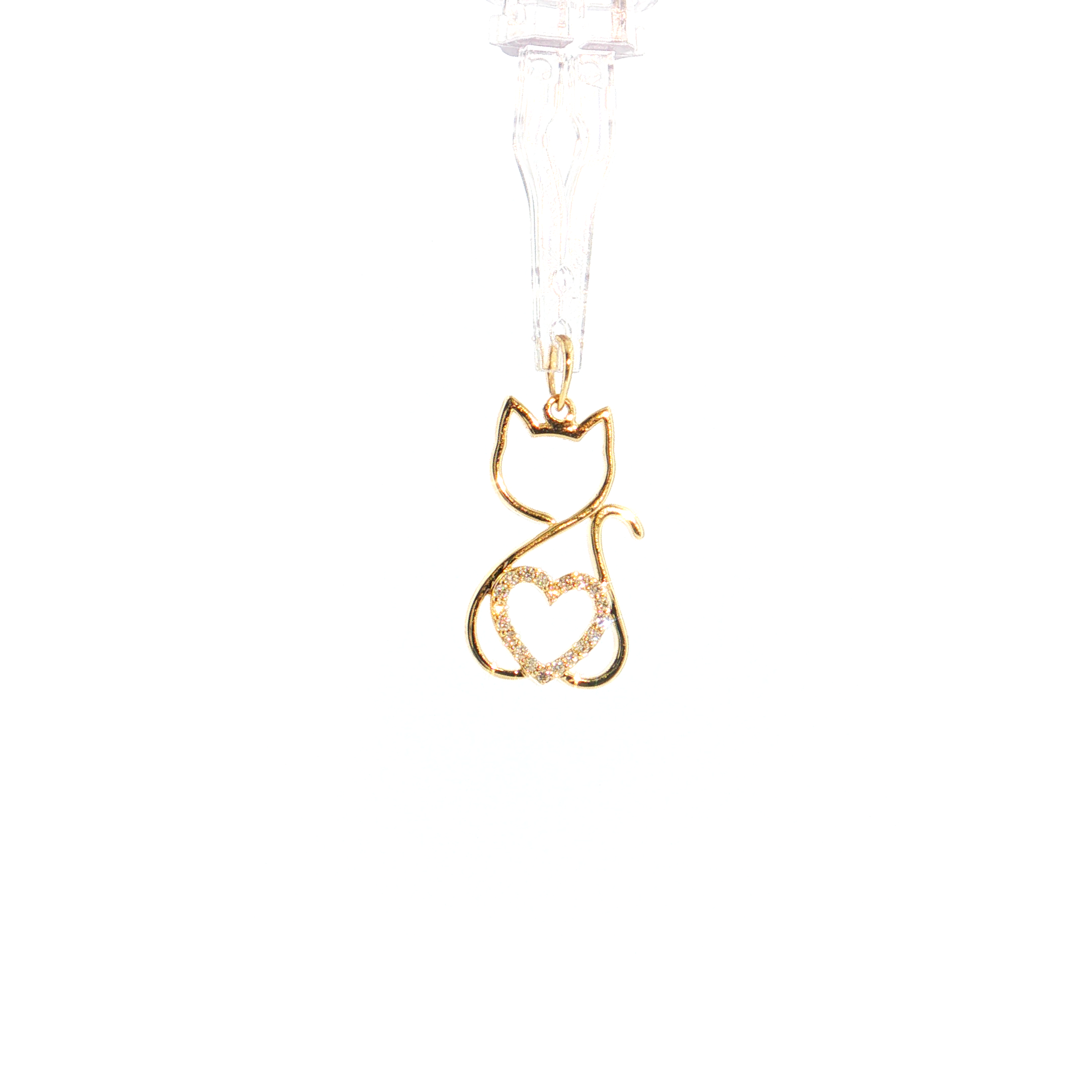 14K Gold | Cat Silhouette Pendant with .08cttw Natural Round Diamonds