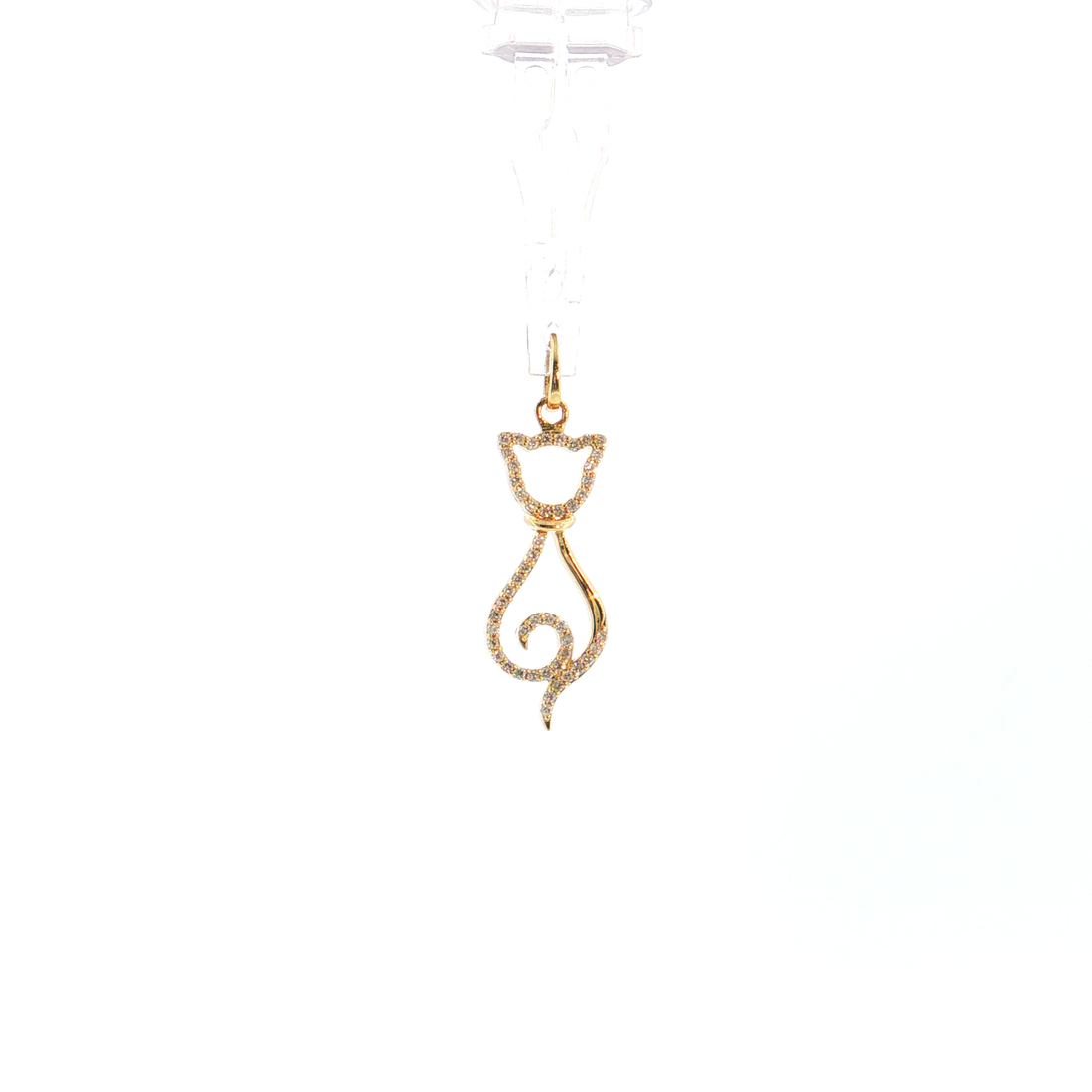 14K Gold | Cat Silhouette Pendant with .13cttw Natural Round Diamonds