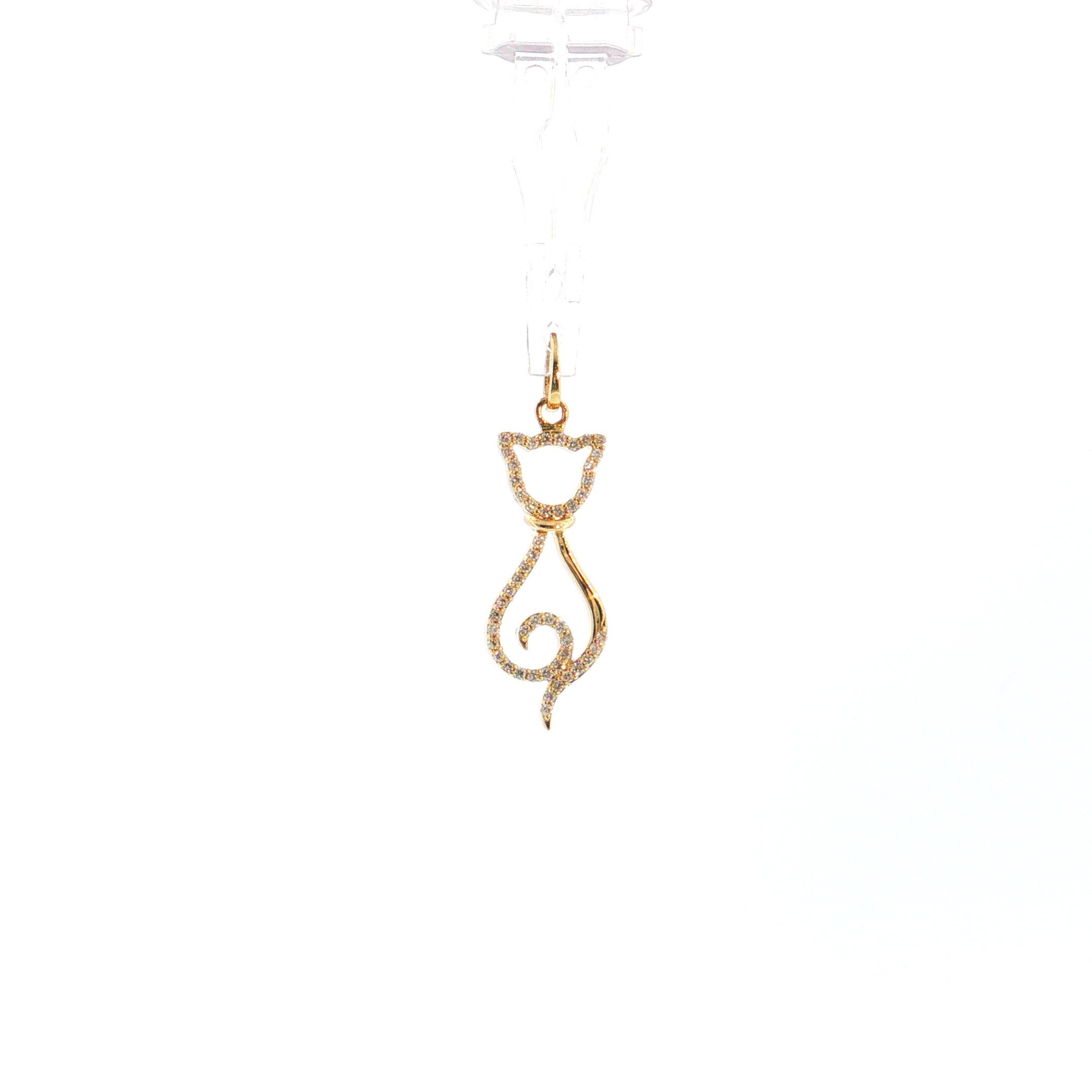 14K Gold | Cat Silhouette Pendant with .13cttw Natural Round Diamonds