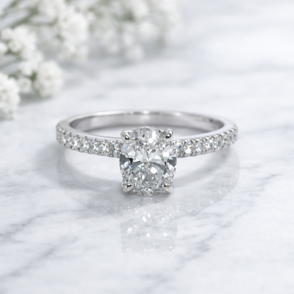 14K Gold | Classic Round Cut 1.03ct Natural Diamond with .30ct WG Setting Engagement Ring