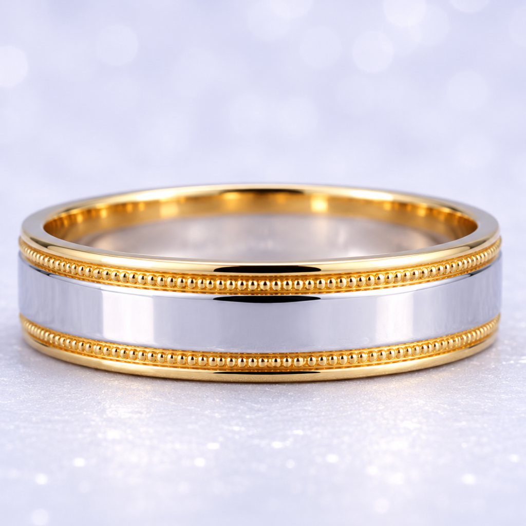 14K Gold | Classic Two Tone Milgrain Wedding Band