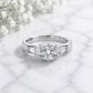 14K Gold | Classic White Gold 0.91 ct Natural Round Diamond Engagement Ring with 0.26 cttw Tapered Baguette Accents