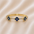 14K Gold | Clover Cz Rings blue 