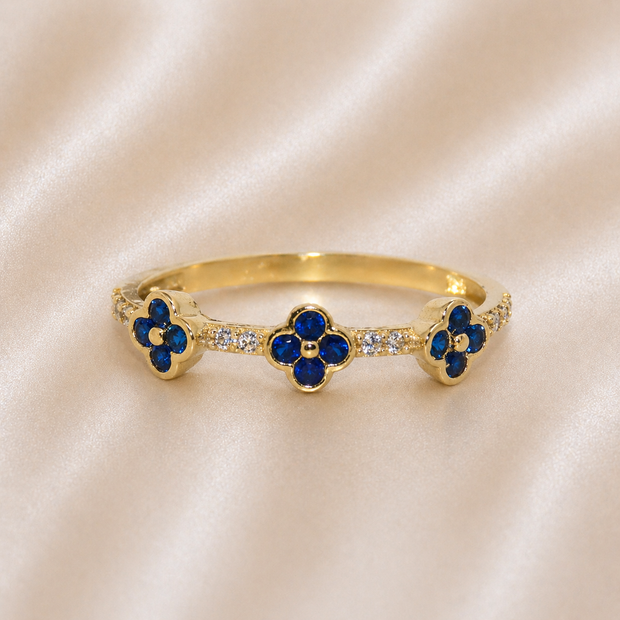 14K Gold | Clover Cz Rings blue 