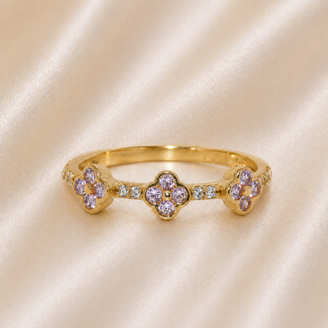 14K Gold | Clover Cz Rings pink