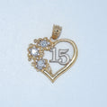 14K Gold | Floral 15 Heart Pendant for Quinceañera "Sweet 15"