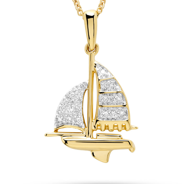 14K Gold | Gold Lab-Grown Diamond Nautical Boat Necklace