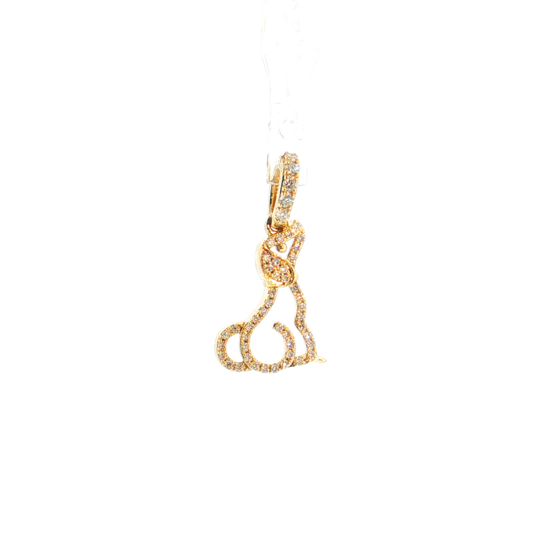 14K Gold | Large Dog Silhouette Pendant with .07cttw Natural Round Diamonds