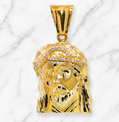 14K Gold | Large Jesus Head Pendant with Cubic Zirconias