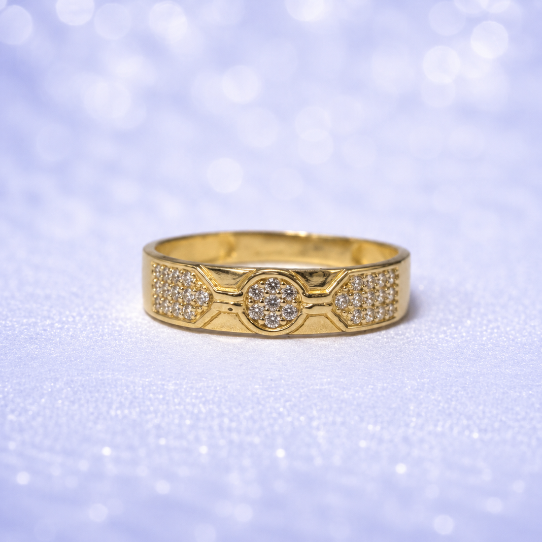 14K Gold | Men’s CZ Wedding Band with Cluster & Pavé Accents