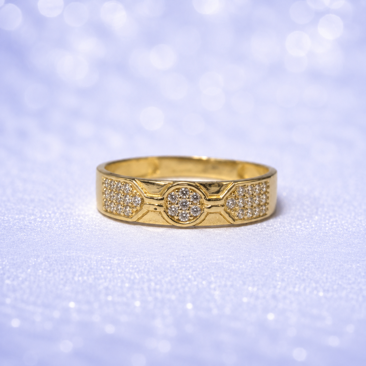 14K Gold | Men’s CZ Wedding Band with Cluster & Pavé Accents