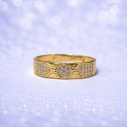 14K Gold | Men’s CZ Wedding Band with Cluster & Pavé Accents