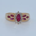 14K Gold | Natural 1.95ct Marquise Ruby and .18ct Diamond Ring