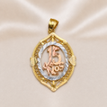 14K Gold | Oval 15 Años Tricolor Pendant for Quinceañera "Sweet 15"