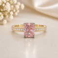 14K Gold | "Pink Slipper" Vivid Fancy Pink 2.63CT Radiant Cut Lab Diamond Engagement Ring Yellow Gold