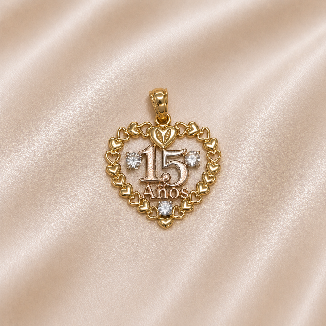 14K Gold | Quince Años Two Tone Heart Pendant