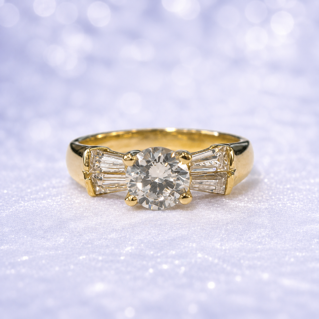 14K Gold | Round-Cut with Baguettes Engagement Ring 