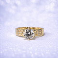 14K Gold | Round CZ Engagement Ring with Pavé Accents