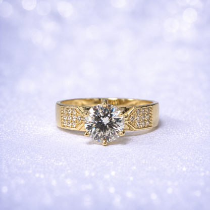 14K Gold | Round CZ Engagement Ring with Pavé Accents