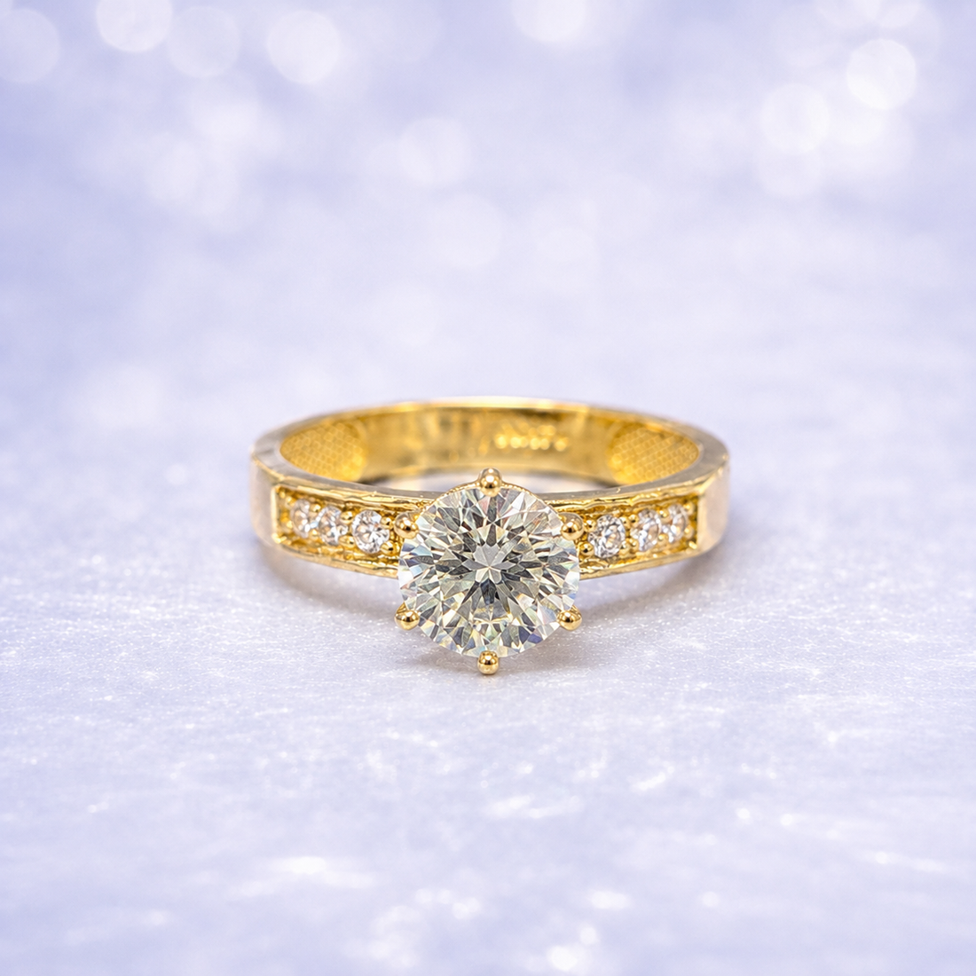 14K Gold | Round Cubic Zirconia Engagement Ring with Channel-Set Side Stones