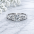 14K Gold | Round Cut 1.02ct Natural Diamond with .85ct WG Setting Engagement Ring